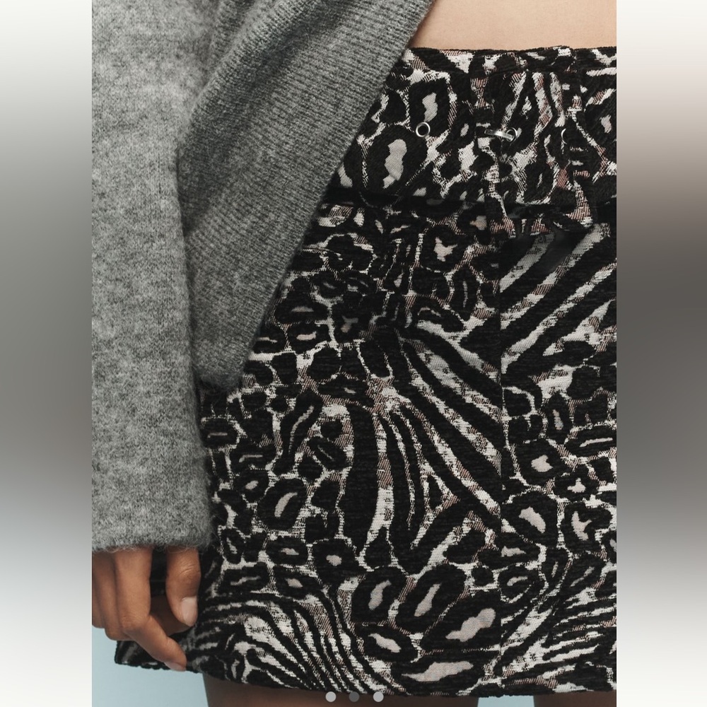 Anthropologie X Maeve Low Rise Belted Animal Print Micro Mini Skirt - Picture 3 of 6